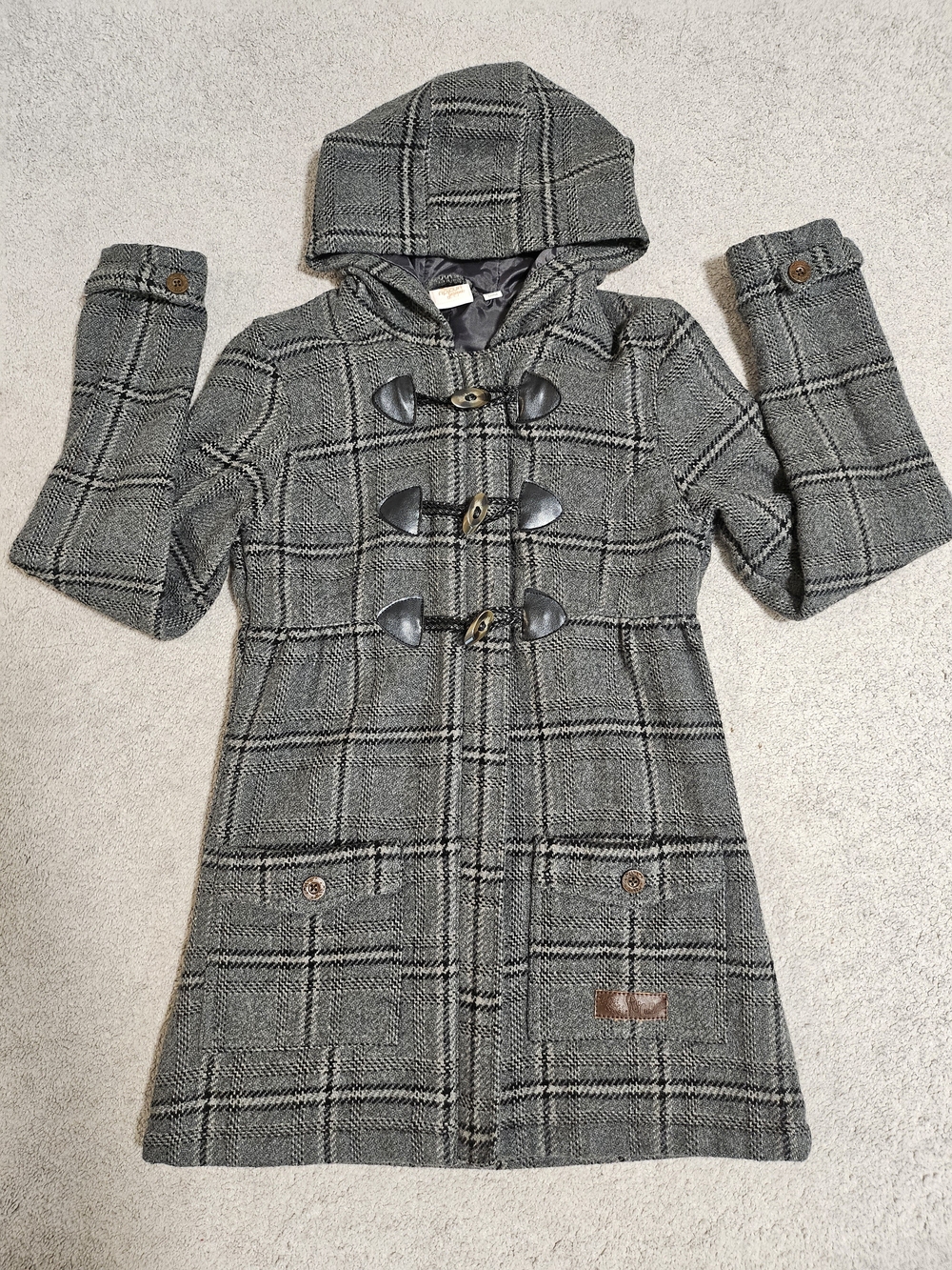 Vintage rip curl Hooded Toggle Coat - Gray Plaid